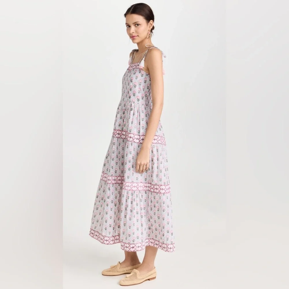 Marea by Liz Joy Veranda Floral Tier Tassel Tie Block Print Midi Maxi Dress